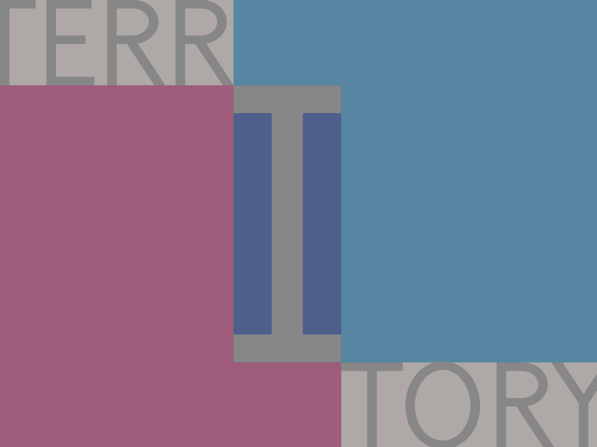 Rectangle poster design, shows the word ‘Territory’ in stretched light grey capital letters on a light green and pink background